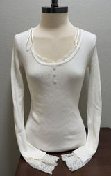 Sweet Rain Women’s White Lace Trim Henley Long Sleeve Top M Photo 0