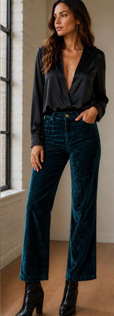 Free People High Time Velvet Kick Flare Pants Jewel Green Sz 27 💛 Photo 0