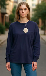 ANRABESS Women's Long Sleeve Pocket‎ Top, Relaxed Fit, Navy Blue, Size L Photo 0