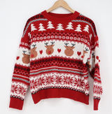 Red Fair Isle Reindeer Christmas Sweater Womens Size S Pom Pom Holiday Knit Photo 0