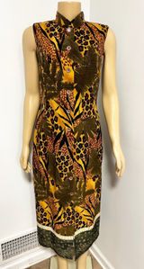 Y2K Olivia Rose Mixed Animal Tropical Print Sleeveless Midi Dress Gold Brown 8M Photo 0