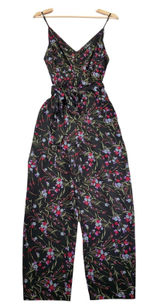 Lulus Nina Black Floral Wide Leg Jumpsuit Sleeveless Surplice V-Neck Women Small Photo 0