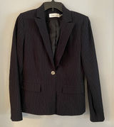 Calvin Klein Womens Jacket White Size 4 One-Button Stretch Black White Striped Photo 0