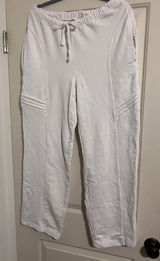 Free People Movement White Pants Cotton Relaxed Oversized Sweat Yoga Photo 0