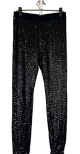Bisou Bisou Black Metallic Sequin Skinny Ankle Dressy Legging Pants Women Sz M Photo 0