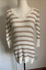A Pea in the Pod Cream & Tan Striped V‑Neck Sweater Tunic Photo 0