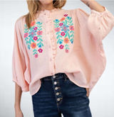 Size S Easel Los Angeles Embroidered Cotton Gauze Shirt Top in Blush Photo 0