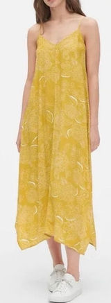 GAP crisscross straps midi side slits hanky yellow flowers dress, size medium Photo 0
