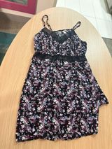 Sleep By Cacique Short Nightgown 18/20 Black Floral Print Lace Trim Inlay Rayon Photo 0