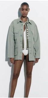 NWT ZARA Women's The Utility‎ Oversized Shirt Chore Jacket XS Green Utility Chic Photo 0