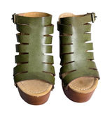 Cape Robbin Platform Sandals Boho Earthy Hippie Block Heel Wood Clog Sz 6 Green Photo 0