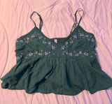 American Eagle Green floral tank top with purple floral embroidery Photo 0