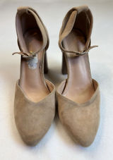 Ree‎ Tan Suede Block High Heel Shoes Ankle Strap Buckle Size 8 Photo 0