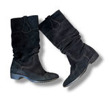 Sofft Black Suede Slouch‎ Boots Women's Size 8 Western Stitch Detail Fall Photo 0