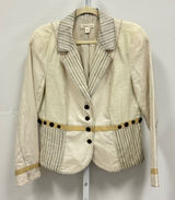 Coldwater Creek Cream Striped Mixed Media Button Front Blazer‎ Jacket Women's 14 Photo 0