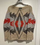 Lauren Ralph Lauren Wool Blend Sz:M Southwestern Aztec Beige Gray Red Sweater. Photo 0