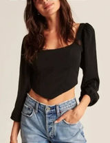 Abercrombie‎ & Fitch Sweetheart Long Sleeve Cropped Corset Top XS Black EUC Photo 0