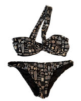 Onia Black & White Geo Tribal Print One‎ Shoulder Bikini Set Stylish Swimsuit XS Photo 0