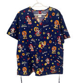 Disney Halloween Scrub Top Shirt XL Blue Mickey Minnie Donald Duck Halloween Photo 0