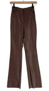 Meshki Tyra Straight Leg Pants Womens XS Faux Leather‎ Chocolate Brown High Rise Photo 0