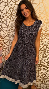 White House Black Market Black and White Dot Midi Dress, L Photo 0
