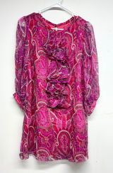TIBI Women Pink Abstract‎ Long Sleeve Cruved Neckline Mini Dress Size 6 Photo 0