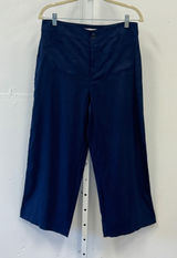 LOFT The Palmer Wide Leg Pants Navy Blue Linen Blend High Rise Cropped Size 8 Photo 0