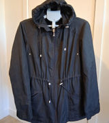 d.e.t.a.i.l.s INTL Parka in a Pocket Black Hooded Raincoat sz L Zip & Button Up Photo 0