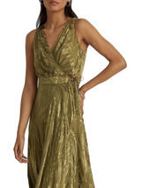 Lauren Ralph Lauren 12 Olive Green Botanical Jacquard Lace-Up Maxi Dress Photo 0