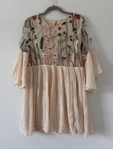 Altar’d State Cream Floral Embroidered Fairycore Whimsical Bell Sleeve Dress L Photo 0