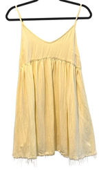 Cloud Ten Babydoll Mini Dress Frayed Hem Linen Blend Summer Yellow‎ Size Medium Photo 0