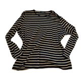 Lauren Ralph Lauren Black Gold Metallic Striped Long Sleeve‎ Pocket Top LRL Photo 0
