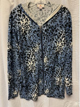 Quacker Factory Blue Leopard Print Full Zip Up Hoodie Size M Sparkle Embellished‎ Photo 0