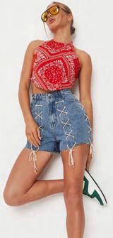 Missguided blue lace up denim shorts Photo 0