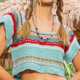 POL Women's Colorful Crochet Crop Top Size Small Hand Made EUC Photo 0