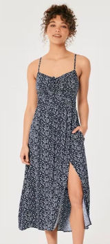 HOLLISTER‎ channeled bodice midi dress floral print XS Photo 0