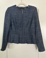 White House Black Market Peplum Pleated Hem Jacket Blue Crosshatch Photo 0