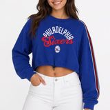 NBA Philadelphia Sixers Cropped Sweatshirt Blue XL Side Stripe Drawstring Hem Photo 0