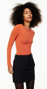 Aritzia Babaton Crew Contour Rust Orange Ribbed knit Long Sleeve Top skims XS Photo 0