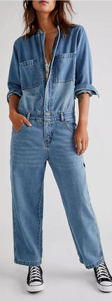 Sundance Free People x Sandrine Rose Denim Boiler Suit Utility Jumpsuit Sz M 🧡🍄 Photo 0