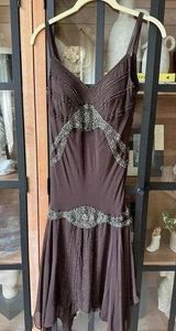 Vintage silk dress beaded Y2K embroidered 90s fairy nocturne chocolate Photo 0