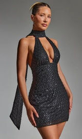 Oh Polly Embellished scarf detail halter neck mini dress Photo 0