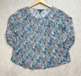 Lauren Ralph Lauren Blue Paisley Henley Blouse XL 3/4 Sleeve Cotton Viscose Top Photo 0