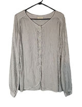 Max Studio White Striped Long Sleeve Button Bow Detail Blouse Women Sz L Photo 0