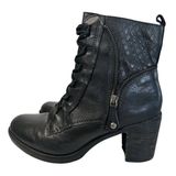 Earth Missoula Black Leather Lace Up‎ Ankle Boots Size 9 B Side Zip Stacked Heel Photo 0