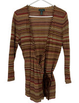 Lauren Ralph Lauren Wrap Cardigan Women Size M Multi-Color Striped Linen Blend Photo 0