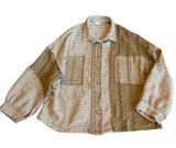 POL Pieced Houndstooth Panel Shacket Mocha Multi Patch Relaxed Fit Size Large Photo 0
