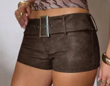 Brown leather shorts with belt Photo 0