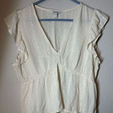 Express Women's Ivory Embroidered Ruffle Sleeve V-Neck Blouse Size M Photo 0