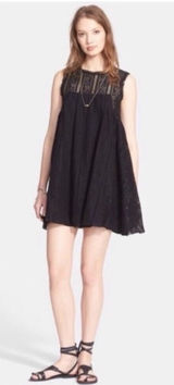 Free People Tu Es La sleeveless black lace babydoll mini dress Sz M Photo 0